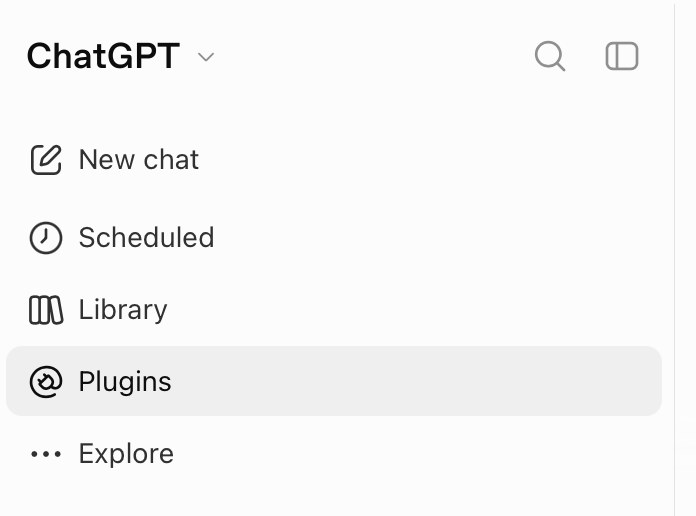 Levé menu ChatGPT s položkou Plugins