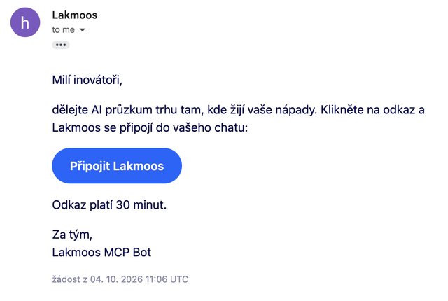 E-mail od Lakmoos s tlačítkem Připojit Lakmoos